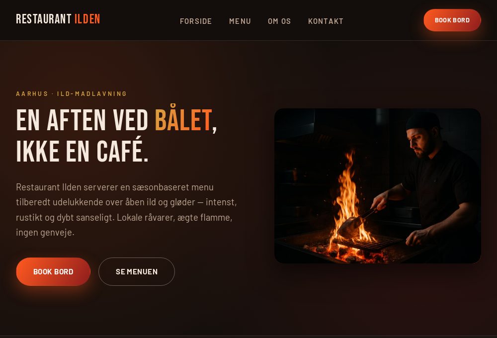 Skærmbillede af demo-forslag for restauranten Ilden