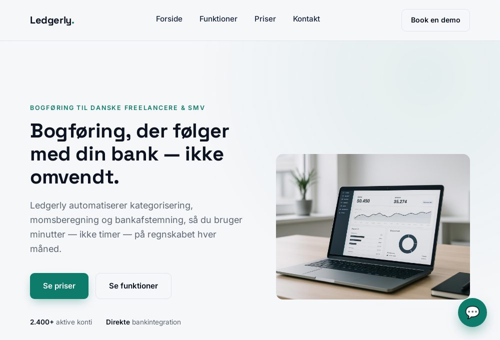 Skærmbillede af demo-forslag for SaaS-produktet Ledgerly